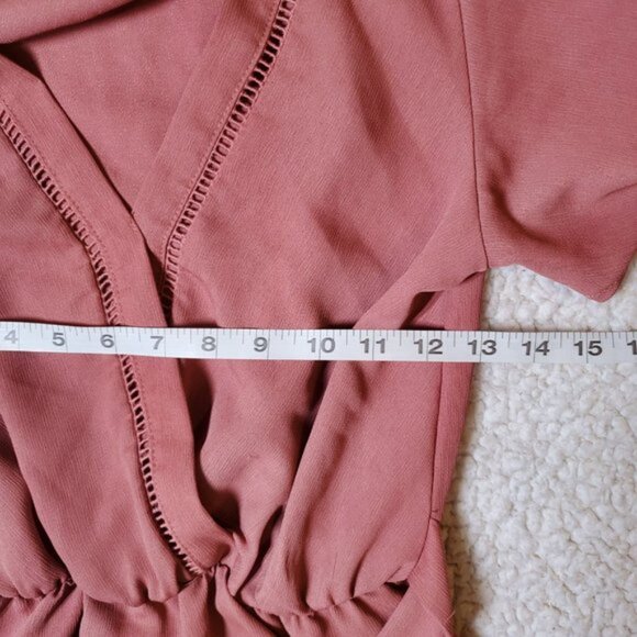 Sienna Sky Dusty Rose Peplum Blouse XS – V-Neck Short Sleeve Top - Picture 7 of 8